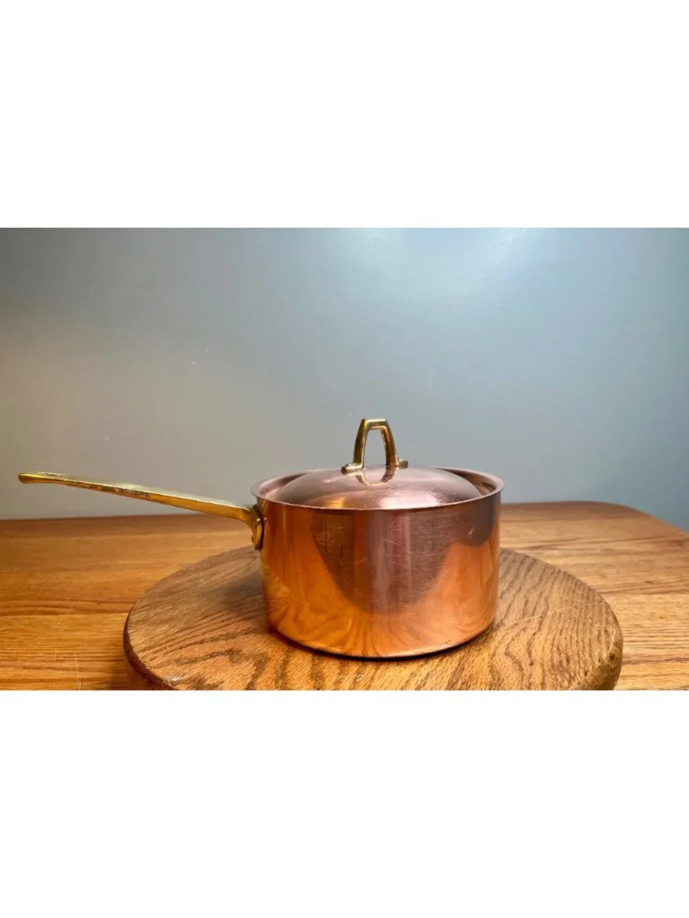 Vintage Paul Revere Ware 2 quart Copper Saucepan With Lid Brass Handles, Bice